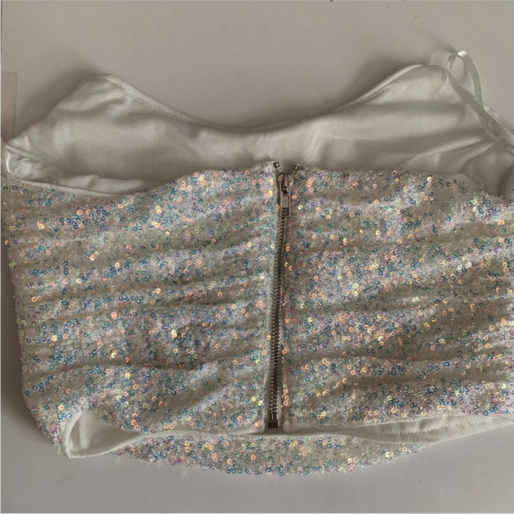 Sequin Crop Top - White and Silver - Picture 3 of 3